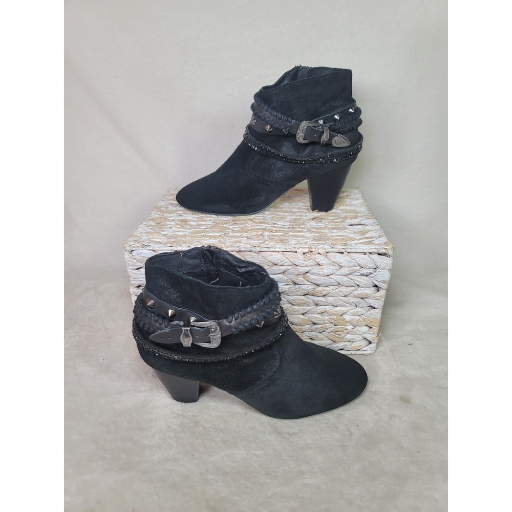 Aldo Black Suede Western Boots Indie Sleeze Rocker Chic Festival Studded 8.5
